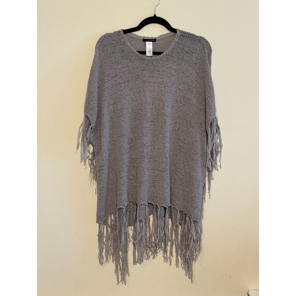 Maurices Gray Fringe Poncho Sweater One Size